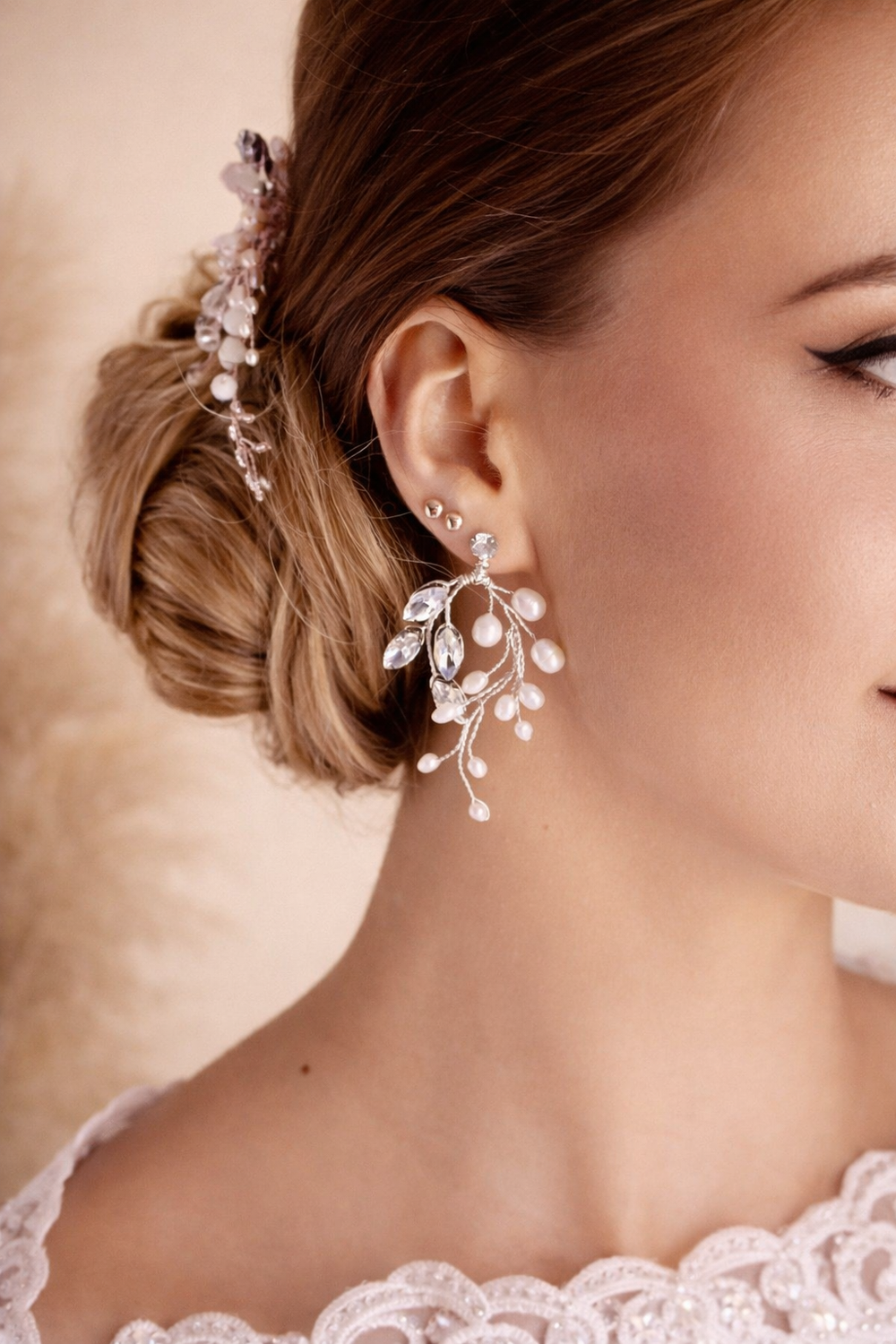 DENISSE Crystal pearl bridal earrings — Toronto Bridal Jewels